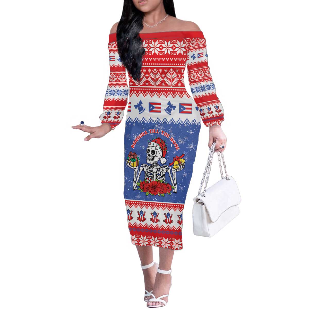 Puerto Rico Christmas Family Matching Off The Shoulder Long Sleeve Dress and Hawaiian Shirt Boricua Till The Bone - Wonder Print Shop