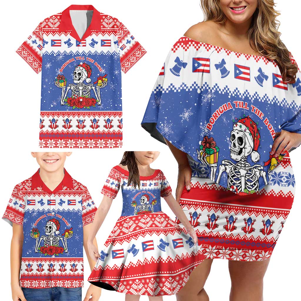 Puerto Rico Christmas Family Matching Off Shoulder Short Dress and Hawaiian Shirt Boricua Till The Bone - Wonder Print Shop