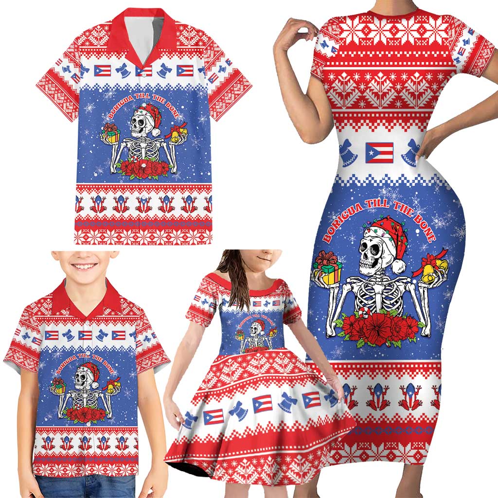 Puerto Rico Christmas Family Matching Short Sleeve Bodycon Dress and Hawaiian Shirt Boricua Till The Bone - Wonder Print Shop