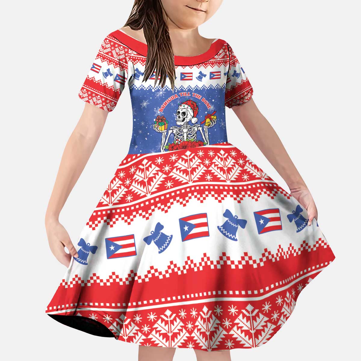 Puerto Rico Christmas Kid Short Sleeve Dress Boricua Till The Bone - Wonder Print Shop