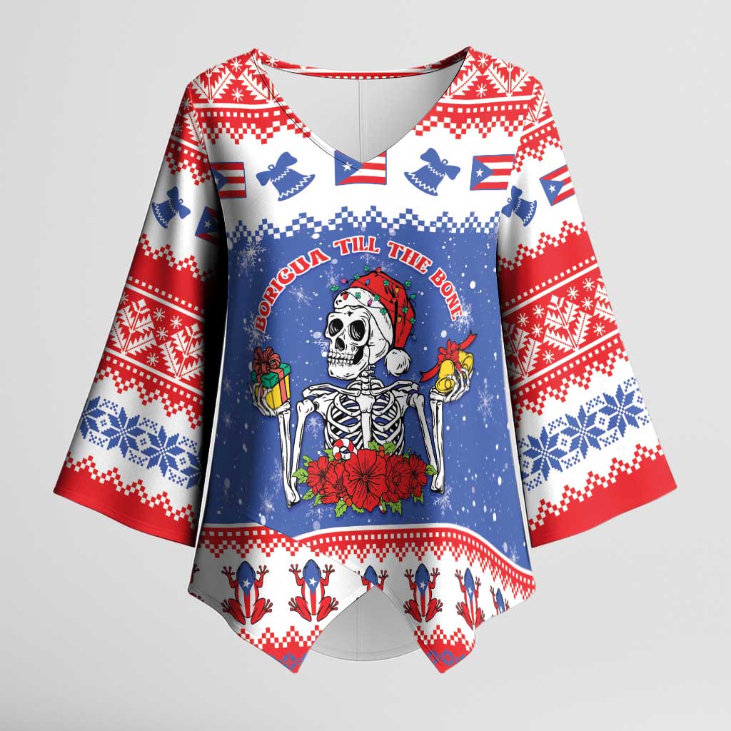 Puerto Rico Christmas Kimono Sleeve Blouse Boricua Till The Bone - Wonder Print Shop