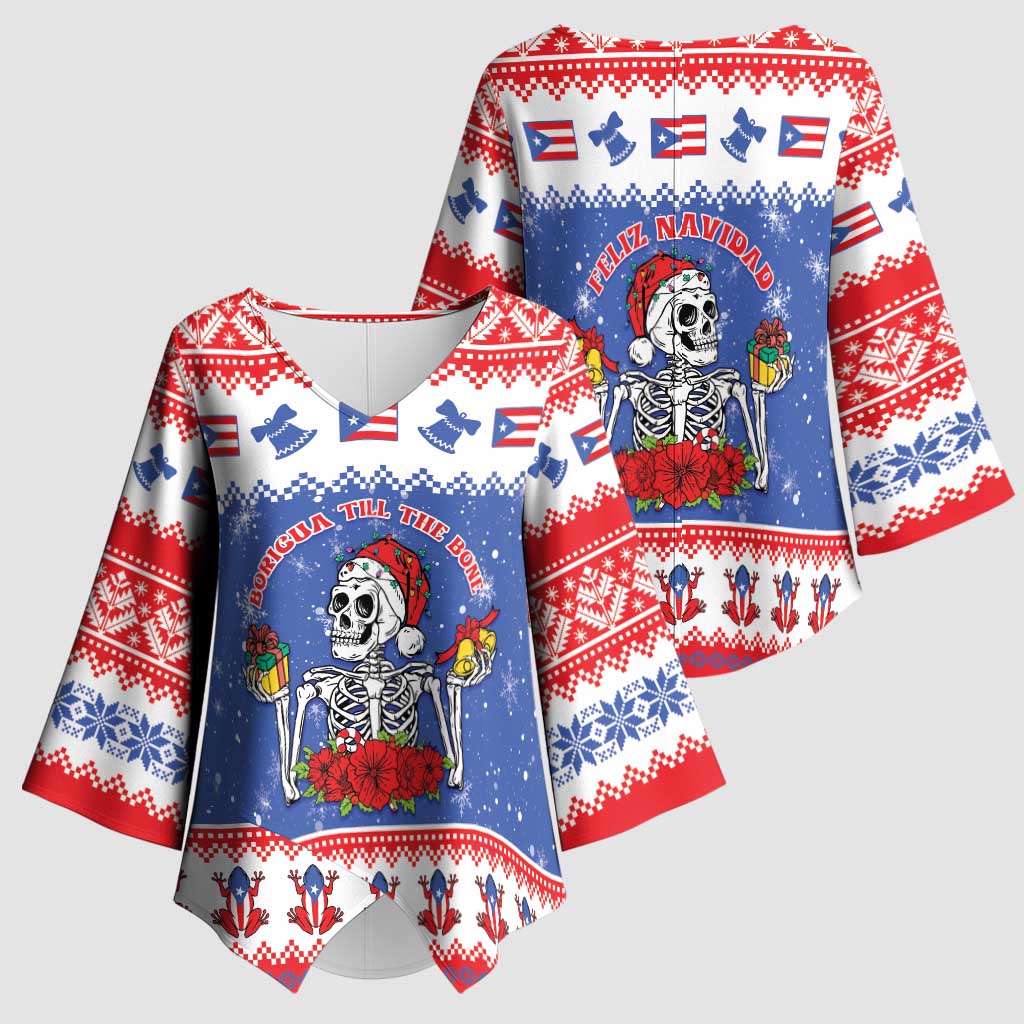 Puerto Rico Christmas Kimono Sleeve Blouse Boricua Till The Bone - Wonder Print Shop