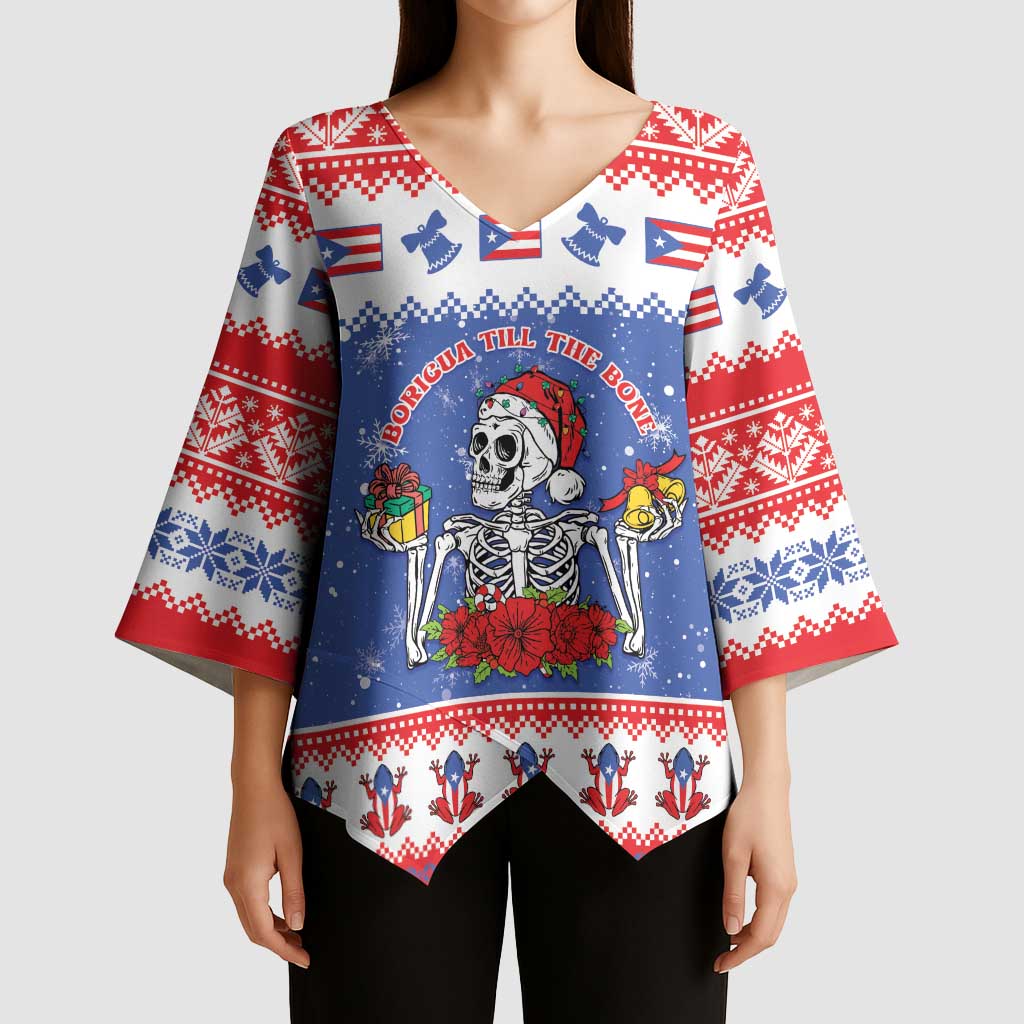 Puerto Rico Christmas Kimono Sleeve Blouse Boricua Till The Bone - Wonder Print Shop