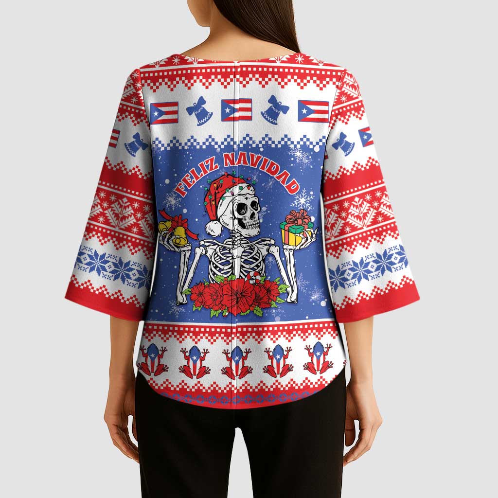 Puerto Rico Christmas Kimono Sleeve Blouse Boricua Till The Bone - Wonder Print Shop