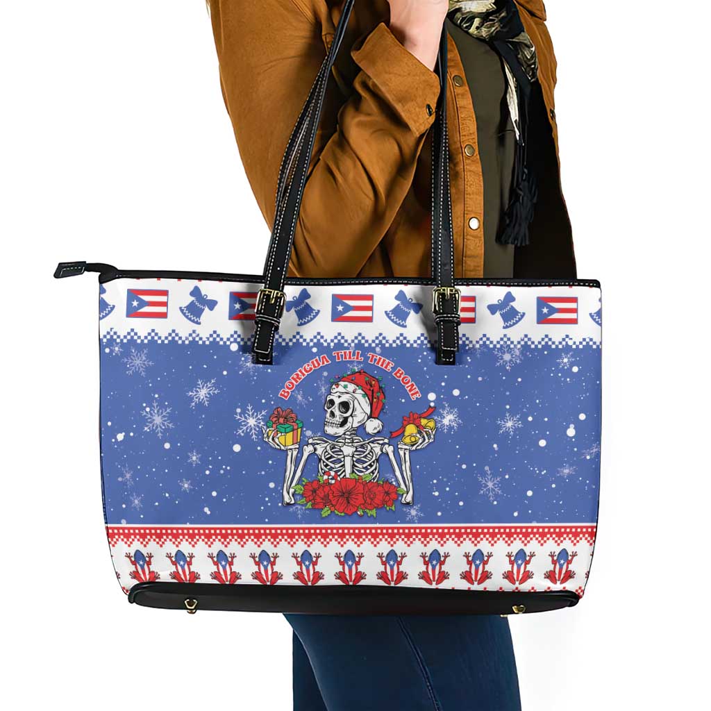 Puerto Rico Christmas Leather Tote Bag Boricua Till The Bone - Wonder Print Shop