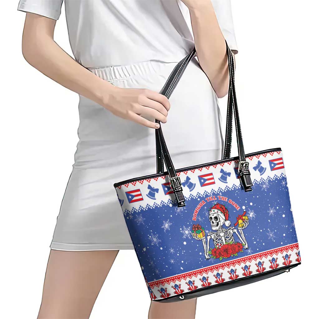 Puerto Rico Christmas Leather Tote Bag Boricua Till The Bone - Wonder Print Shop