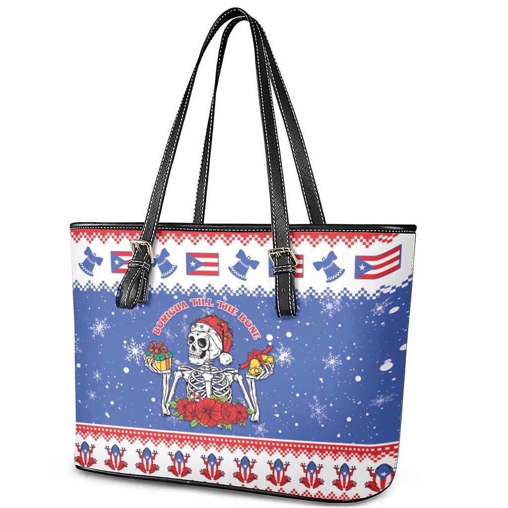 Puerto Rico Christmas Leather Tote Bag Boricua Till The Bone - Wonder Print Shop