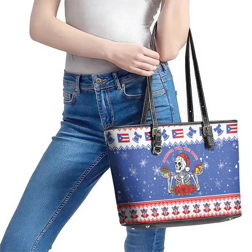 Puerto Rico Christmas Leather Tote Bag Boricua Till The Bone - Wonder Print Shop
