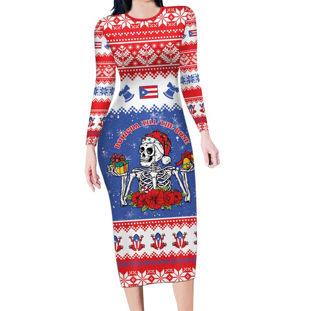Puerto Rico Christmas Long Sleeve Bodycon Dress Boricua Till The Bone - Wonder Print Shop