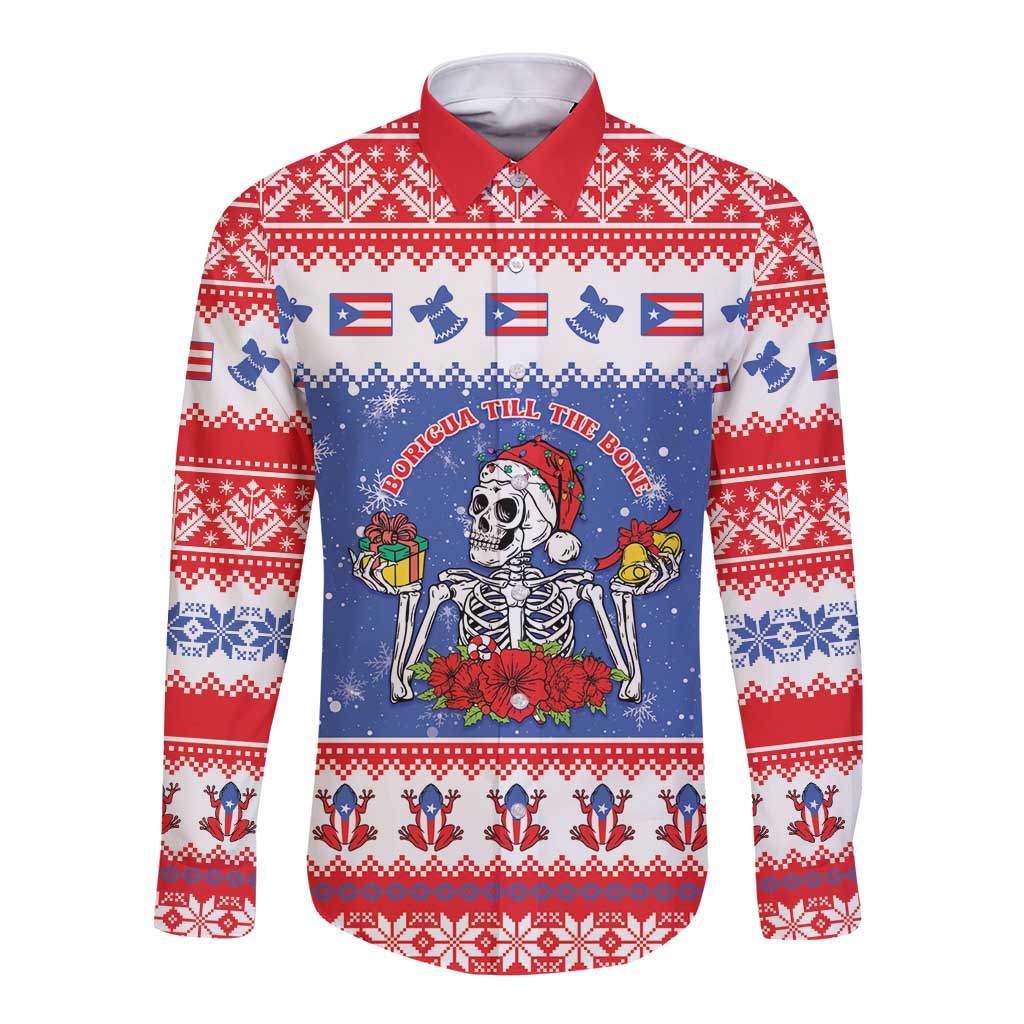 Puerto Rico Christmas Long Sleeve Button Shirt Boricua Till The Bone - Wonder Print Shop