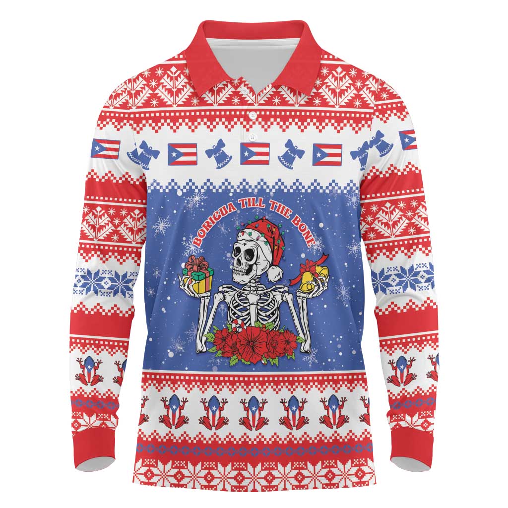 Puerto Rico Christmas Long Sleeve Polo Shirt Boricua Till The Bone - Wonder Print Shop