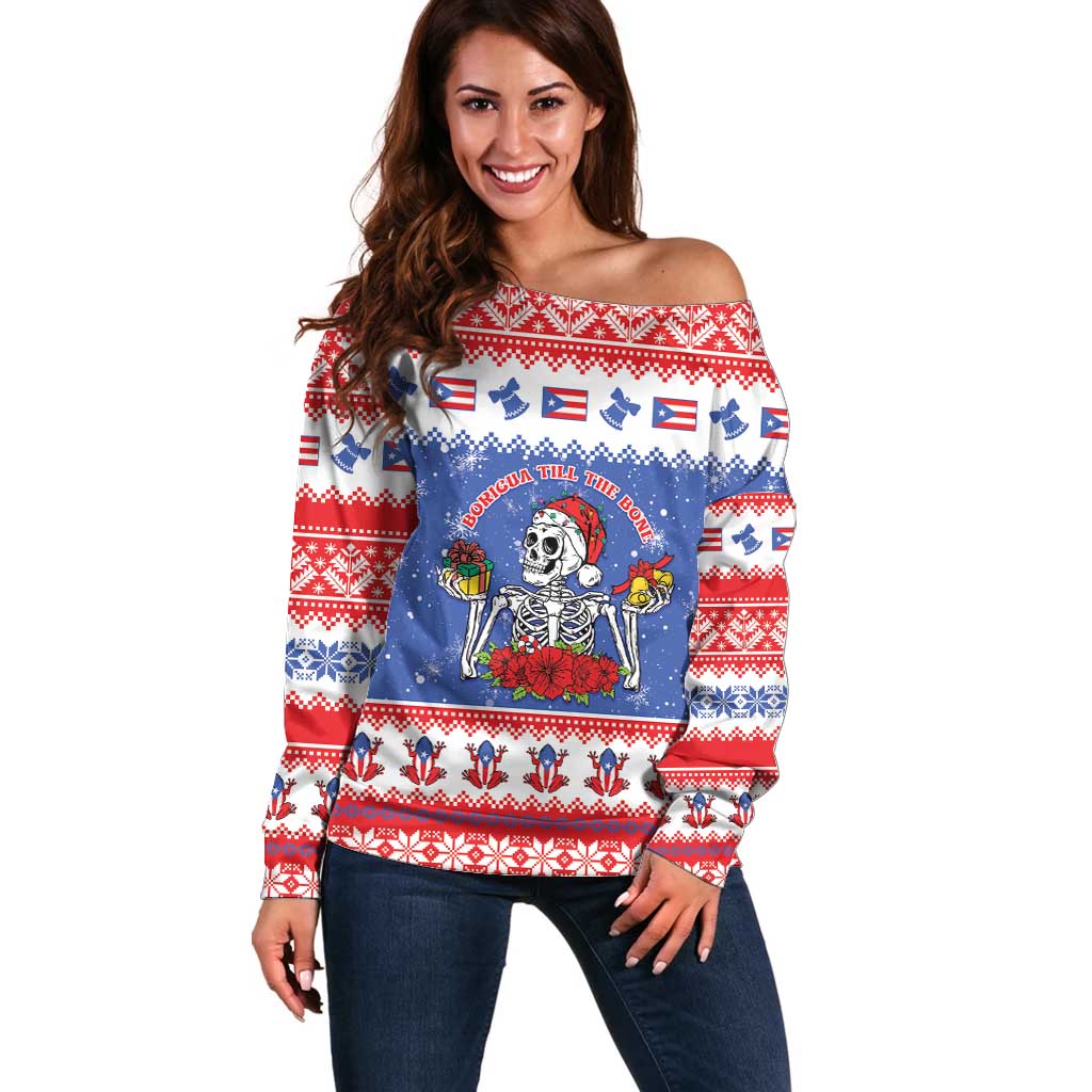 Puerto Rico Christmas Off Shoulder Sweater Boricua Till The Bone - Wonder Print Shop