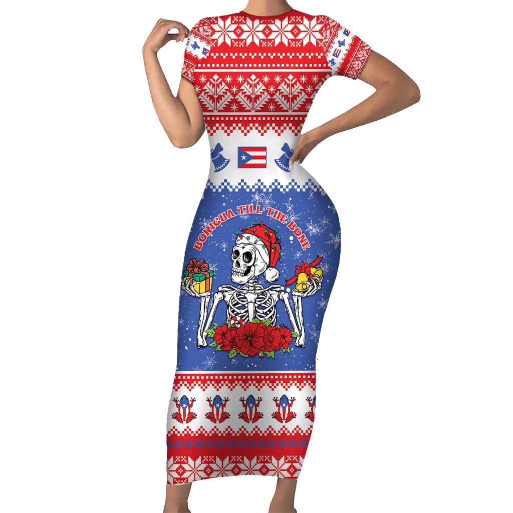 Puerto Rico Christmas Short Sleeve Bodycon Dress Boricua Till The Bone - Wonder Print Shop