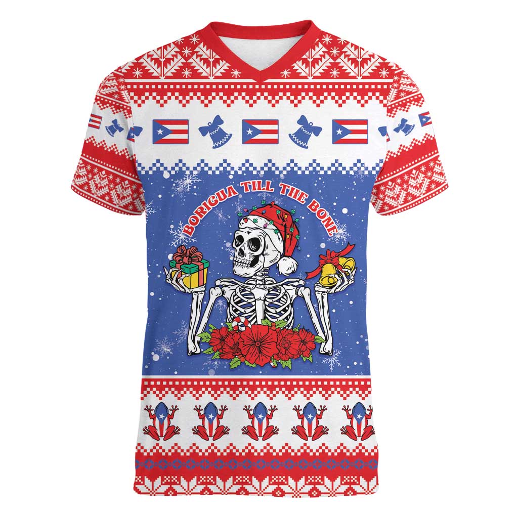 Puerto Rico Christmas Women V-Neck T-Shirt Boricua Till The Bone - Wonder Print Shop
