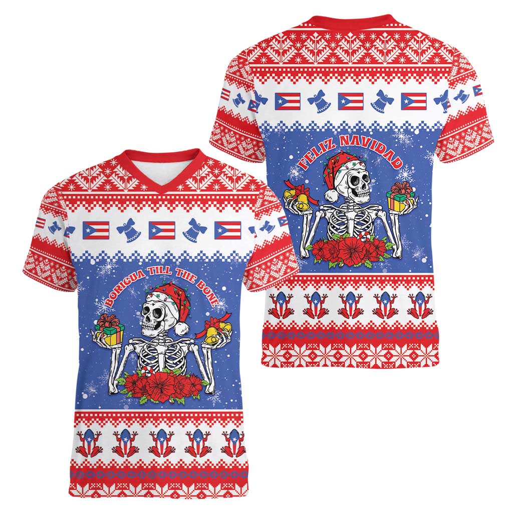 Puerto Rico Christmas Women V-Neck T-Shirt Boricua Till The Bone - Wonder Print Shop