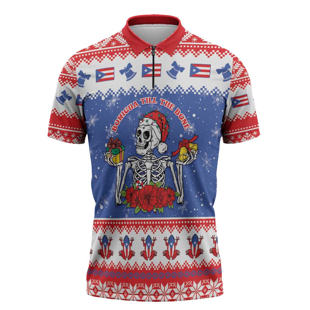 Puerto Rico Christmas Zipper Polo Shirt Boricua Till The Bone - Wonder Print Shop