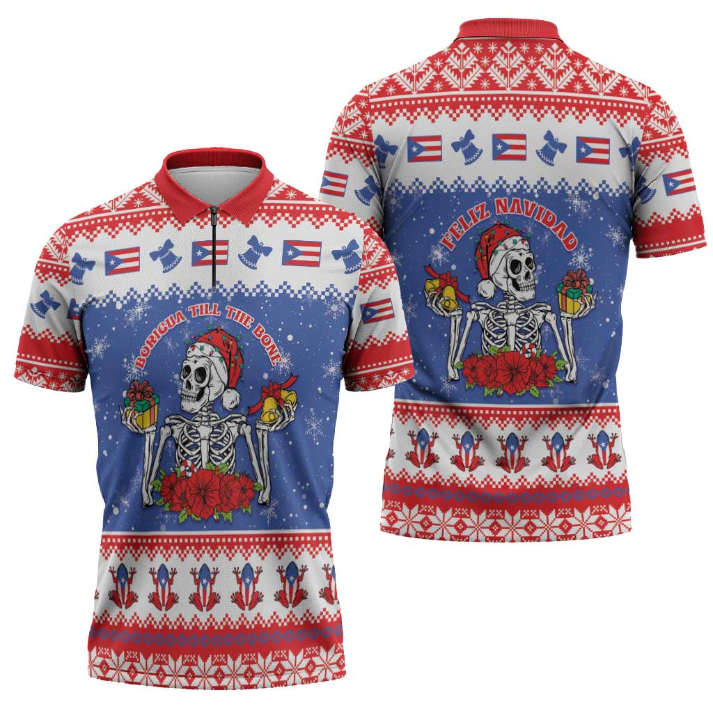 Puerto Rico Christmas Zipper Polo Shirt Boricua Till The Bone - Wonder Print Shop