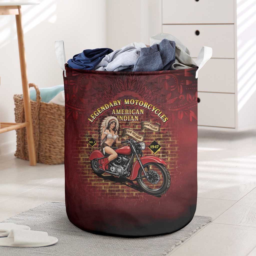 Native American Rider Laundry Basket Legendary Motorcycle Vintage Pin Up Girl - Wonder Print Shop