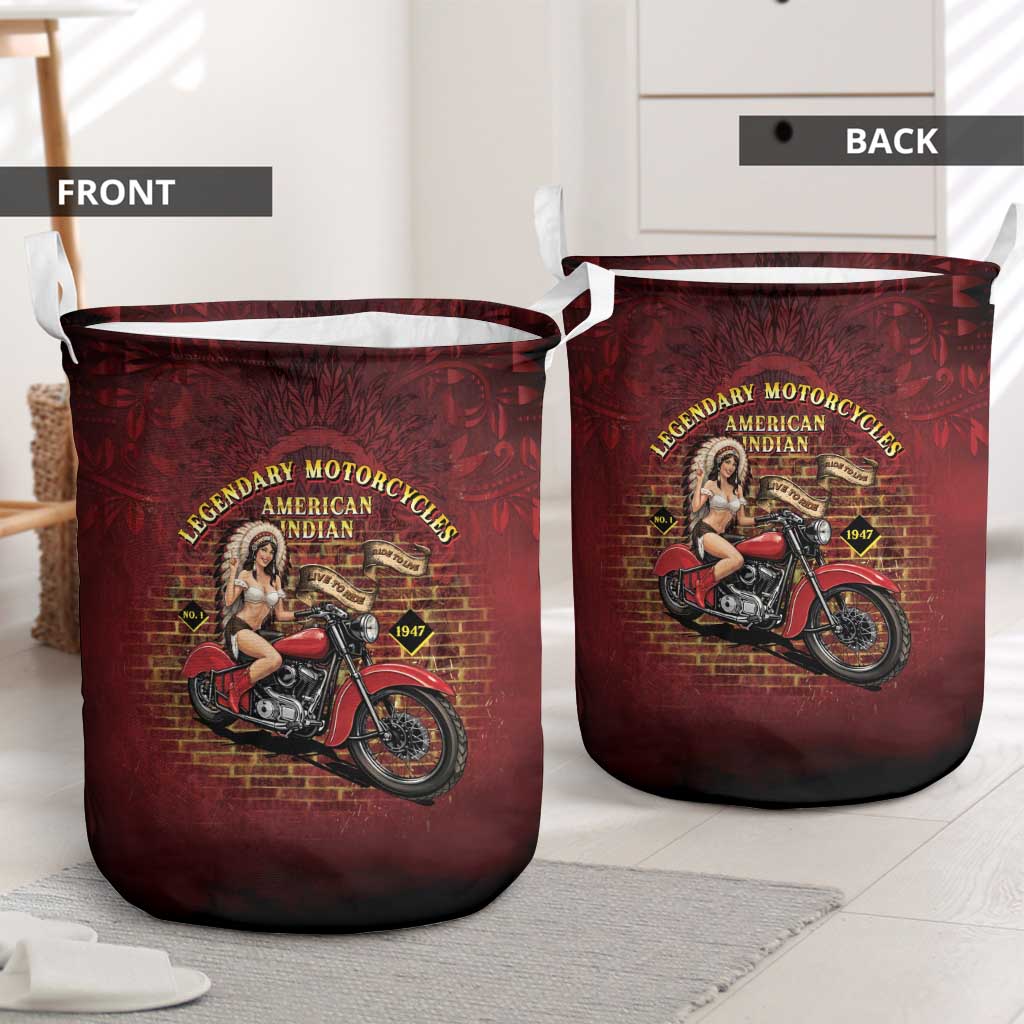 Native American Rider Laundry Basket Legendary Motorcycle Vintage Pin Up Girl - Wonder Print Shop