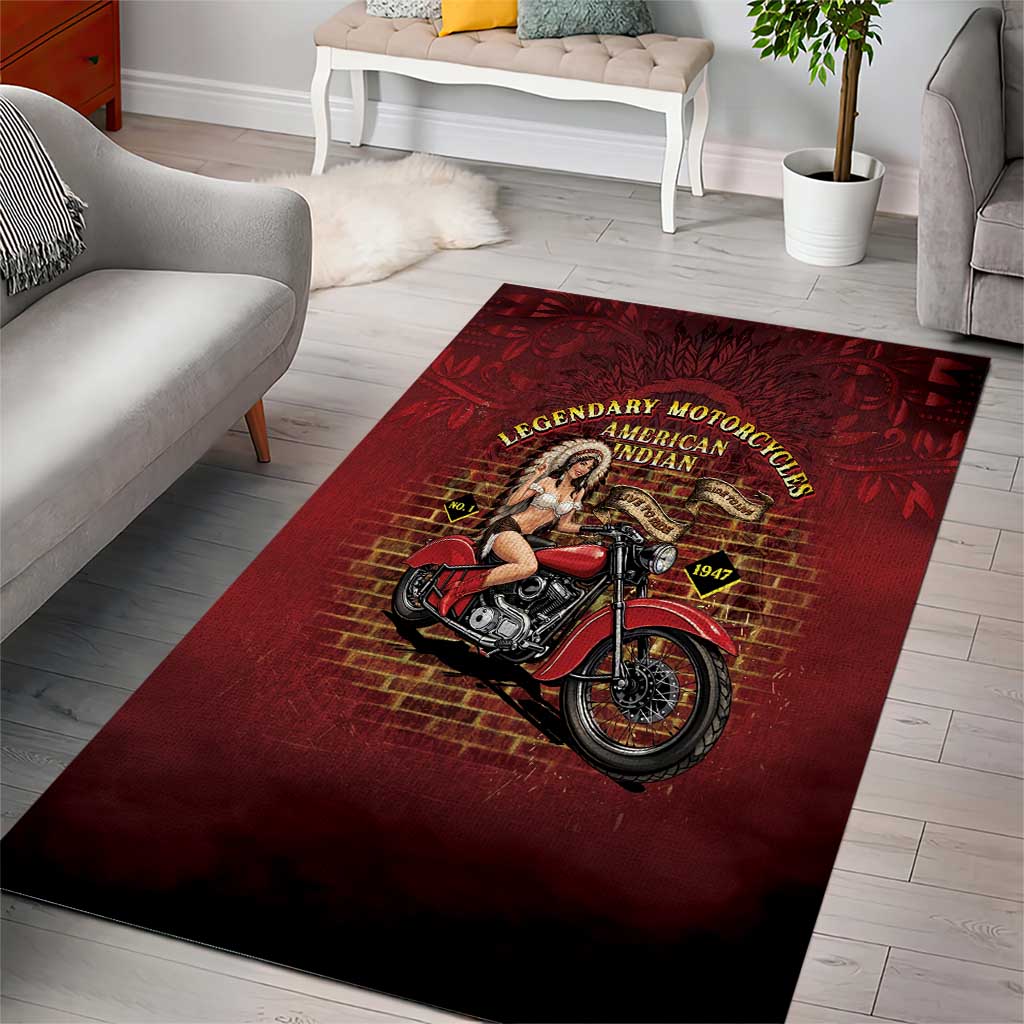 Native American Rider Area Rug Legendary Motorcycle Vintage Pin Up Girl - Wonder Print Shop