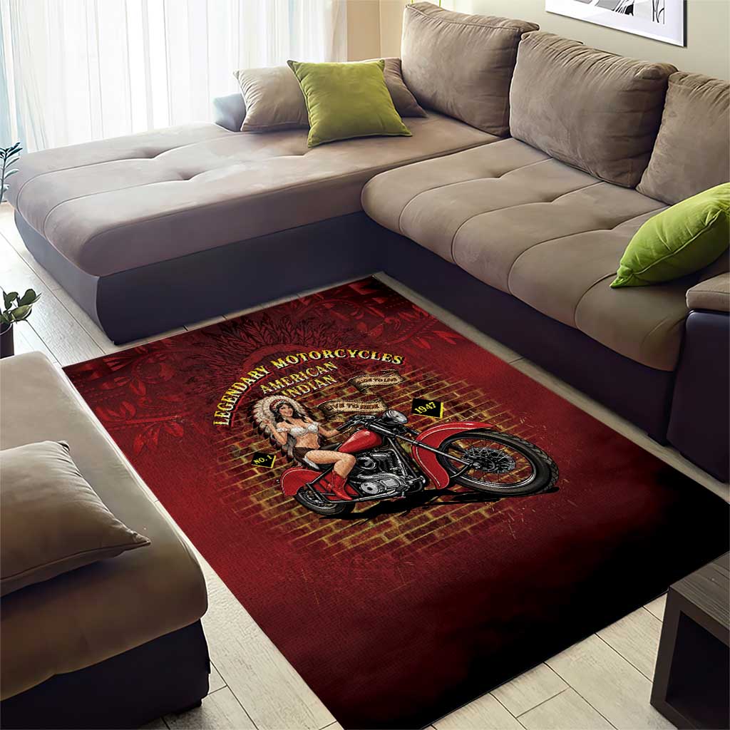 Native American Rider Area Rug Legendary Motorcycle Vintage Pin Up Girl - Wonder Print Shop