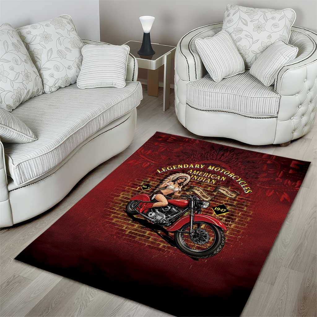 Native American Rider Area Rug Legendary Motorcycle Vintage Pin Up Girl - Wonder Print Shop