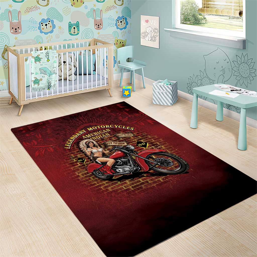Native American Rider Area Rug Legendary Motorcycle Vintage Pin Up Girl - Wonder Print Shop