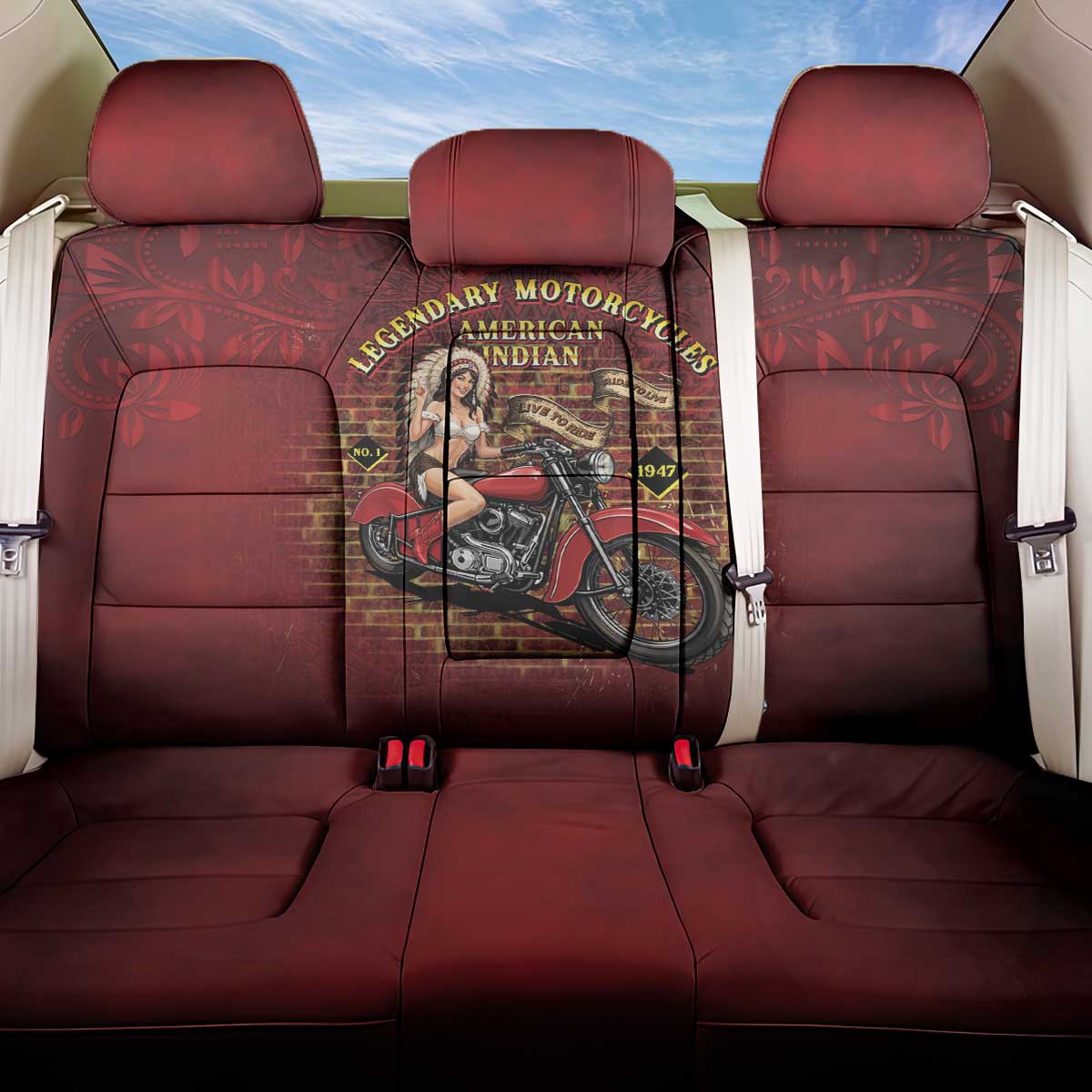 Native American Rider Back Car Seat Cover Legendary Motorcycle Vintage Pin Up Girl - Wonder Print Shop