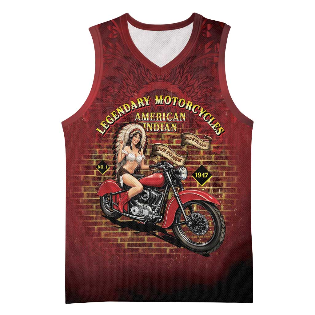 Native American Rider Basketball Jersey Legendary Motorcycle Vintage Pin Up Girl - Wonder Print Shop