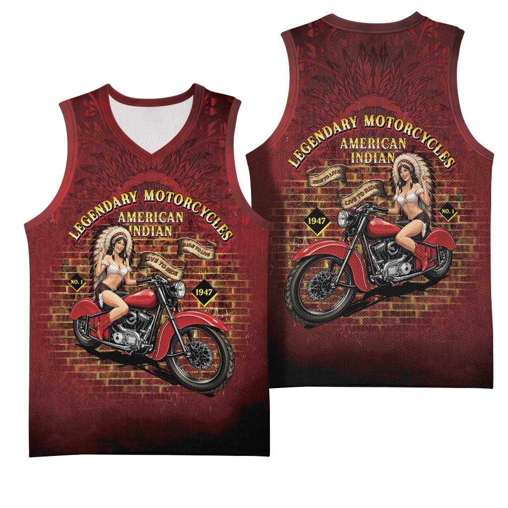 Native American Rider Basketball Jersey Legendary Motorcycle Vintage Pin Up Girl - Wonder Print Shop