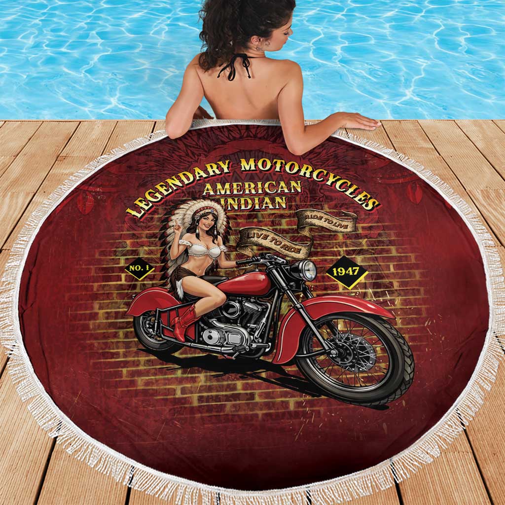 Native American Rider Beach Blanket Legendary Motorcycle Vintage Pin Up Girl - Wonder Print Shop
