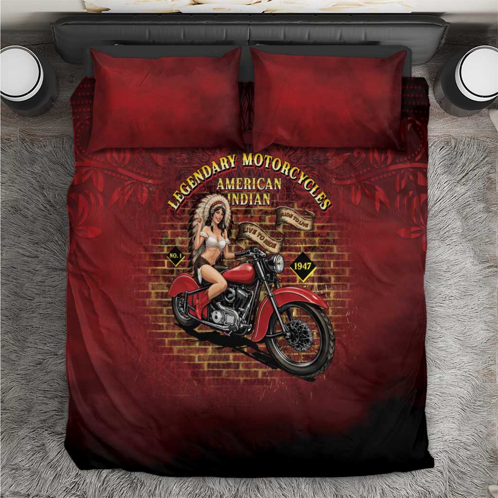 Native American Rider Bedding Set Legendary Motorcycle Vintage Pin Up Girl - Wonder Print Shop