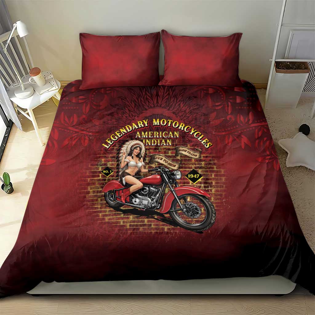 Native American Rider Bedding Set Legendary Motorcycle Vintage Pin Up Girl - Wonder Print Shop
