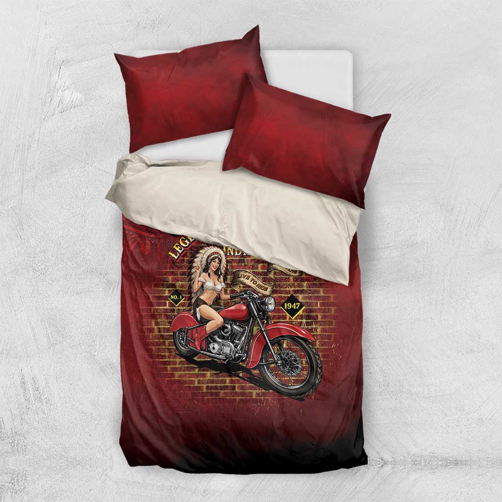 Native American Rider Bedding Set Legendary Motorcycle Vintage Pin Up Girl - Wonder Print Shop