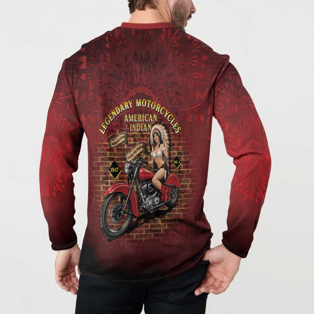 Native American Rider Button Sweatshirt Legendary Motorcycle Vintage Pin Up Girl - Wonder Print Shop