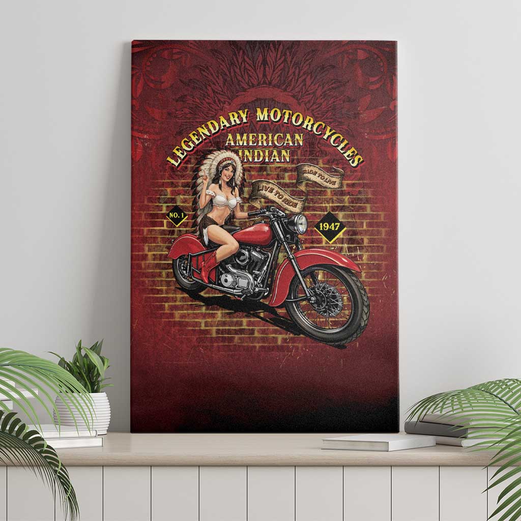 Native American Rider Canvas Wall Art Legendary Motorcycle Vintage Pin Up Girl - Wonder Print Shop