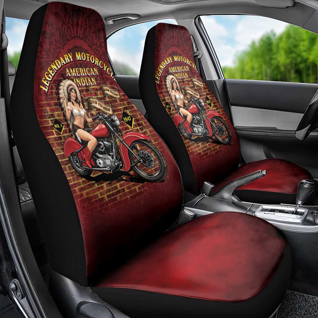 Native American Rider Car Seat Cover Legendary Motorcycle Vintage Pin Up Girl - Wonder Print Shop