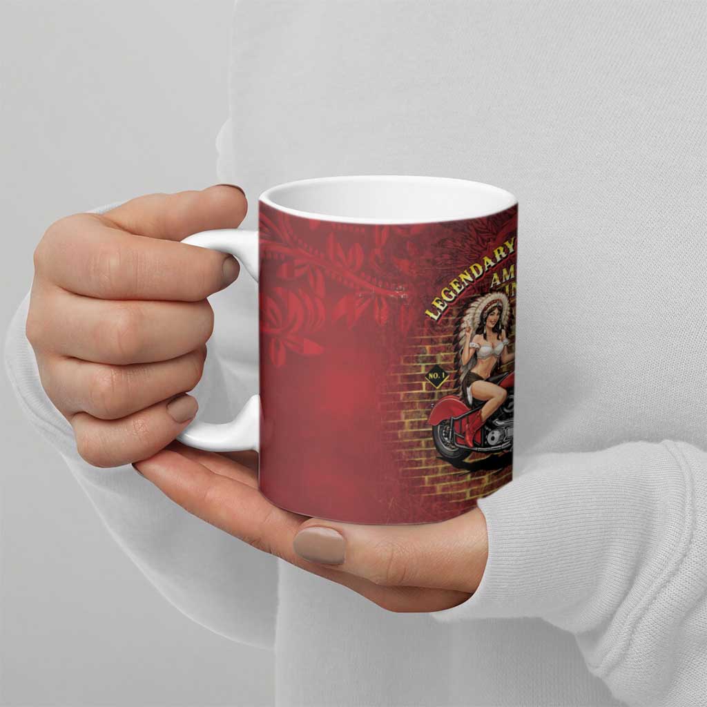 Native American Rider Ceramic Mug Legendary Motorcycle Vintage Pin Up Girl - Wonder Print Shop