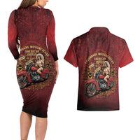Native American Rider Couples Matching Long Sleeve Bodycon Dress and Hawaiian Shirt Legendary Motorcycle Vintage Pin Up Girl - Wonder Print Shop