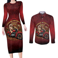 Native American Rider Couples Matching Long Sleeve Bodycon Dress and Long Sleeve Button Shirt Legendary Motorcycle Vintage Pin Up Girl - Wonder Print Shop