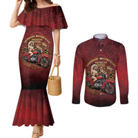 Native American Rider Couples Matching Mermaid Dress and Long Sleeve Button Shirt Legendary Motorcycle Vintage Pin Up Girl - Wonder Print Shop