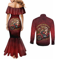 Native American Rider Couples Matching Mermaid Dress and Long Sleeve Button Shirt Legendary Motorcycle Vintage Pin Up Girl - Wonder Print Shop