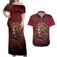 Native American Rider Couples Matching Off Shoulder Maxi Dress and Hawaiian Shirt Legendary Motorcycle Vintage Pin Up Girl - Wonder Print Shop