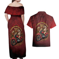 Native American Rider Couples Matching Off Shoulder Maxi Dress and Hawaiian Shirt Legendary Motorcycle Vintage Pin Up Girl - Wonder Print Shop
