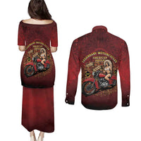 Native American Rider Couples Matching Puletasi and Long Sleeve Button Shirt Legendary Motorcycle Vintage Pin Up Girl - Wonder Print Shop