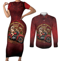 Native American Rider Couples Matching Short Sleeve Bodycon Dress and Long Sleeve Button Shirt Legendary Motorcycle Vintage Pin Up Girl - Wonder Print Shop