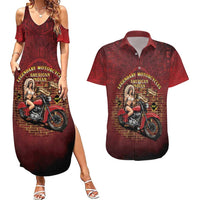 Native American Rider Couples Matching Summer Maxi Dress and Hawaiian Shirt Legendary Motorcycle Vintage Pin Up Girl - Wonder Print Shop