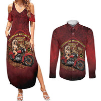 Native American Rider Couples Matching Summer Maxi Dress and Long Sleeve Button Shirt Legendary Motorcycle Vintage Pin Up Girl - Wonder Print Shop