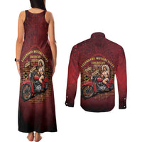 Native American Rider Couples Matching Tank Maxi Dress and Long Sleeve Button Shirt Legendary Motorcycle Vintage Pin Up Girl - Wonder Print Shop