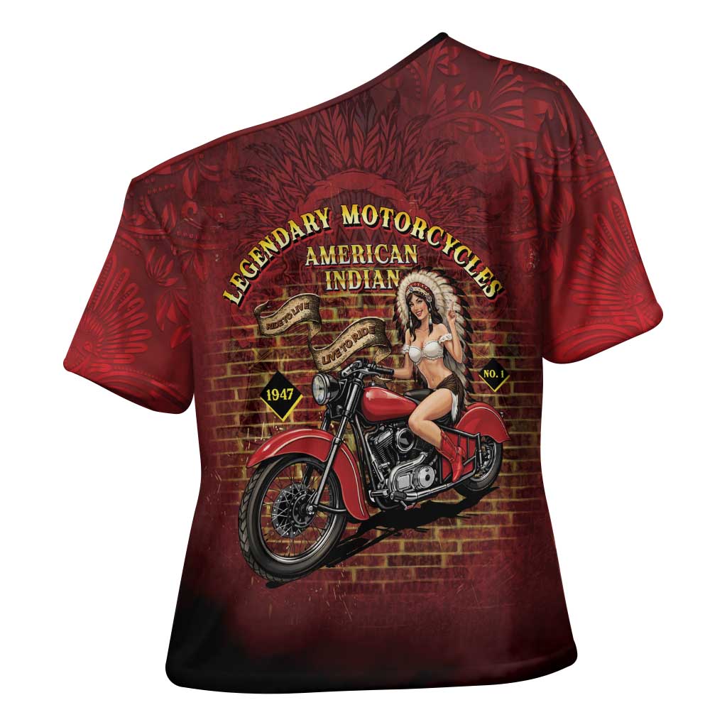 Native American Rider Cross Shoulder Shirt Legendary Motorcycle Vintage Pin Up Girl - Wonder Print Shop